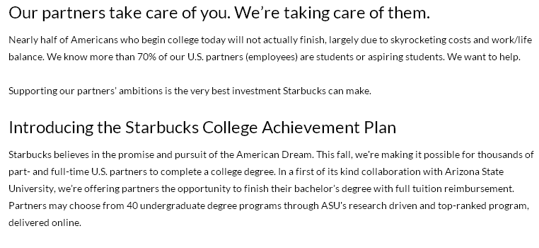 Starbucks College Achievement Plan info